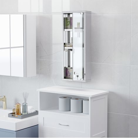 Medikamentenschrank 20x12x58 cm silber aus Edelstahl mit Mattglas, abschließbar und zur Wandmontage (1/5)
