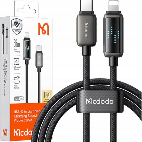 Cable cargador Mcdodo USB-C de carga rápida Lightning para iPhone, 1 m, LED