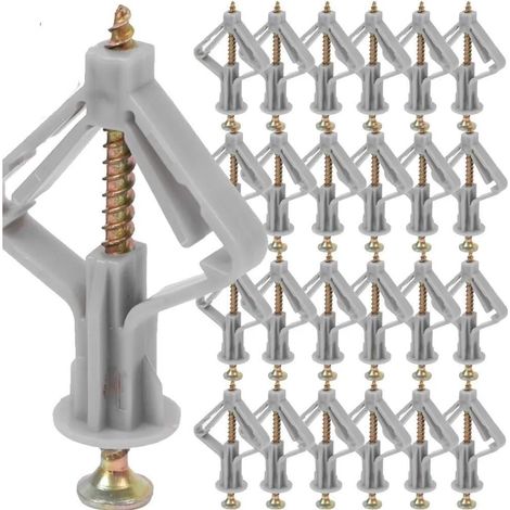 Boulons d'ancrage muraux à expansion, vis d'expansion de type aéronef, vis autoperceuses anti-rotation for plaques de plâtre, kits d'ancrage for cloisons sèches(Gray,50Sets) (1/5)