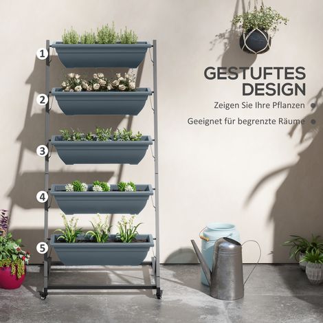 Support de plantes empilable, étagère à fleurs d'extérieur résistante aux intempéries, 65 x 67 x 145 cm, gris et noir (1/4)