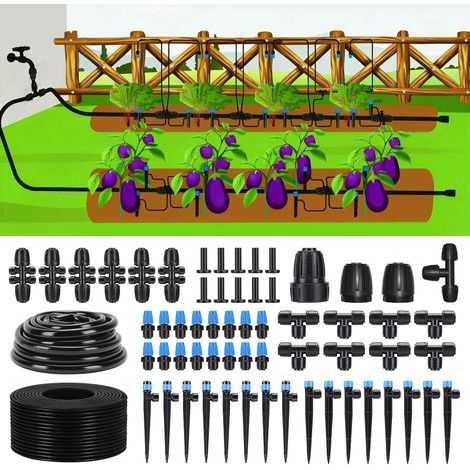 Système d'irrigation Jardin, 82Pcs Kit d'irrigation Goutte, Kit d'irrigation Goutte à Goutte Automatique avec 60m Tuyau, Kit arrosage Automatique pour Jardin pelouse Serre Plantes