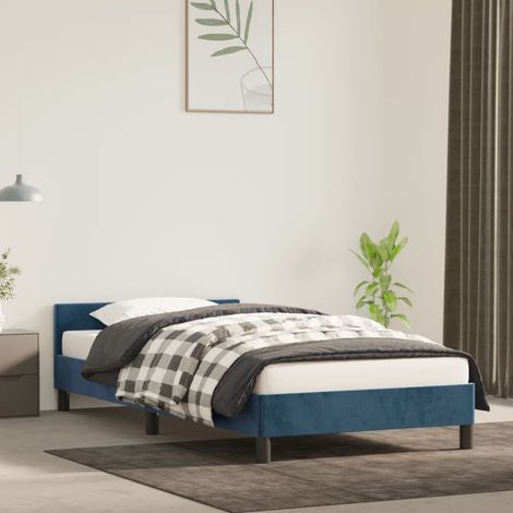 Lit adulte,Cadre de lit et tête de lit pour enfants,adolescents,Facile à Assembler Bleu foncé 100x200 cm Velours XZZ942853 (1/5)