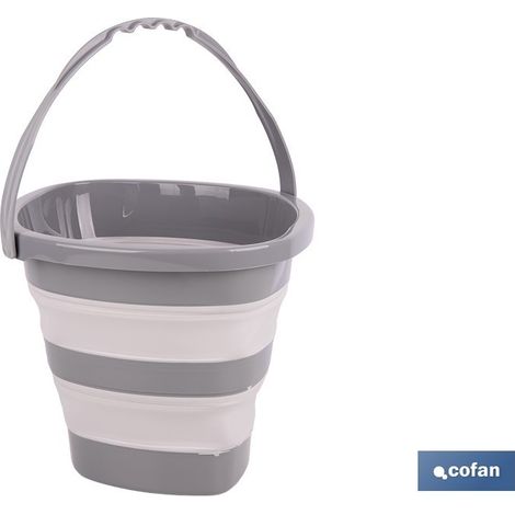 Seau pliable gris et blanc 11 L avec système de pliage rapide (1/4)