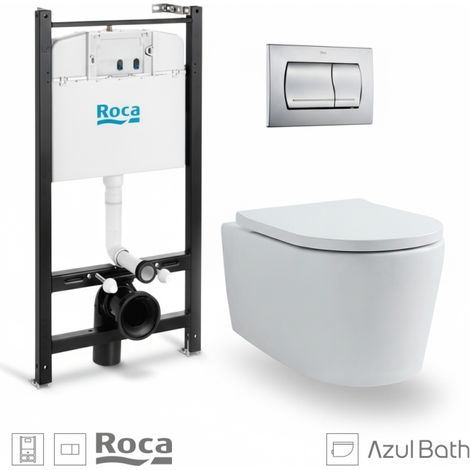 Bastidor empotrado ROCA Active Pack con cisterna y pulsador cromo mat, con inodoro suspendido tornado LIA blanco de AzulBath