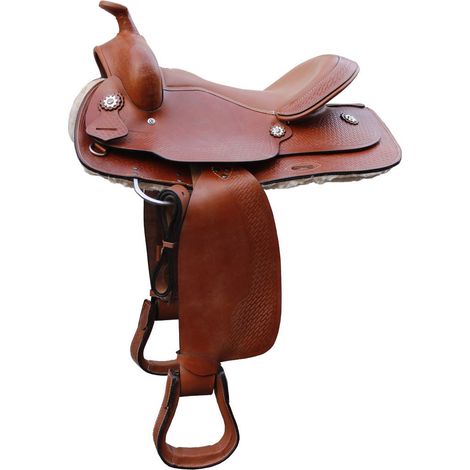 16", marrone: Sella western con gonna quadrata con decorazione basket e seggio in pelle liscia