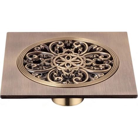Bonde de sol carrée pour douche, en laiton, 15 cm, couleur bronze antique, adaptée à la salle de bain.-AquaForge (1/4)