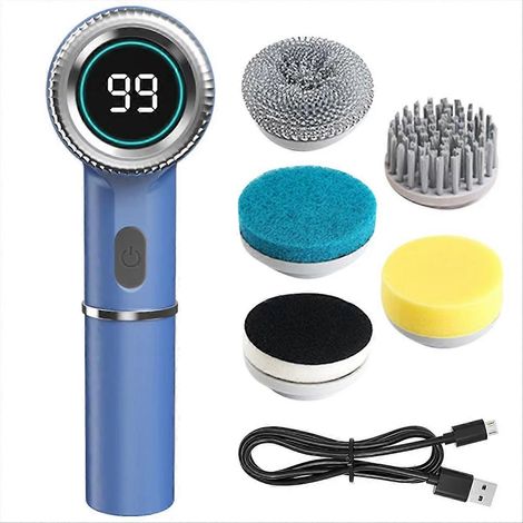 Électrique brosse à main électrique grattoir USB charge avec 5 Replaceable têtes de brosse pour carrelages verre (1/5)