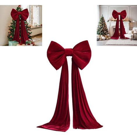 POINTE DE SAPIN – Weihnachtsbaum-Schleife, 380 x 80 cm, extra breite rote Samtschleifen für Zuhause, Weihnachtsbaumspitzen.
