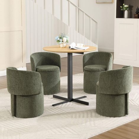Wahson Set of 4 Chenille Dining Chairs, Upholstered Barrel Chairs with Folding Backrests and Hidden Storage, Kitchen and Dining Room Chairs, Green
