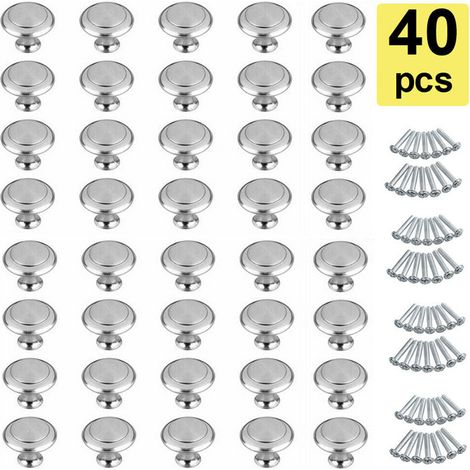 40 boutons de meuble de 30 mm, poignées de tiroir décoratives en acier inoxydable nickelé, quincaillerie pour meubles de coiffeuse et armoires (1/5)