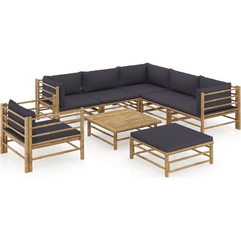 8-tlg. Garten-Lounge-Set mit Dunkelgrauen Kissen Bambus