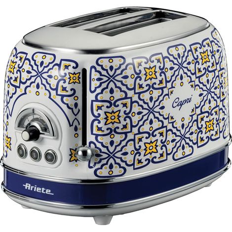 Ariete 551/2 Capri 2 Slice Toaster, Vintage Italian Tile Design, Defrost & 6 Toasting Functions (1/4)
