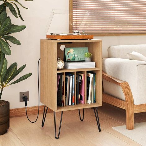 2 prises, USB et Type-C, meuble platine vinyle avec rangement vinyles et station de charge (1/5)