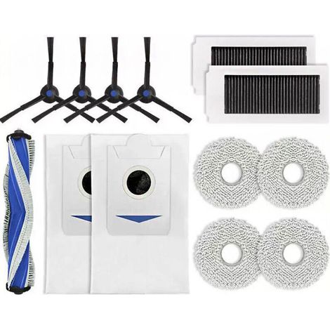 Les accessoires pour l'aspirateur robot Ecovacs X5 Pro comprennent 1 brosse rotative, 4 brosses latérales, 2 filtres, 2 sacs à poussière à charbon actif et 4 chiffons de nettoyage. (1/4)