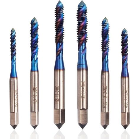 6 Pièces Tarauds à Vis Cannelés Spirale en HSS, Tarauds à Goujure Hélicoïdale Outil de Taraudage de Filetage Américain en Acier Rapide Bleu Enduit Foret Taraudage pour Machine