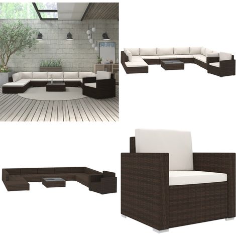 11-tlg. Garten-Lounge-Set mit Auflagen Poly Rattan Braun - Gartenmöbel - Loungemöbel - Rattanmöbel - Outdoormöbel - Esszimmergarnituren - Home & Living (1/5)