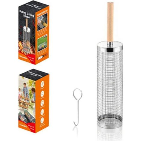 Cage et panier de barbecue portables d'extérieur avec poignée en bois rotative (1/5)