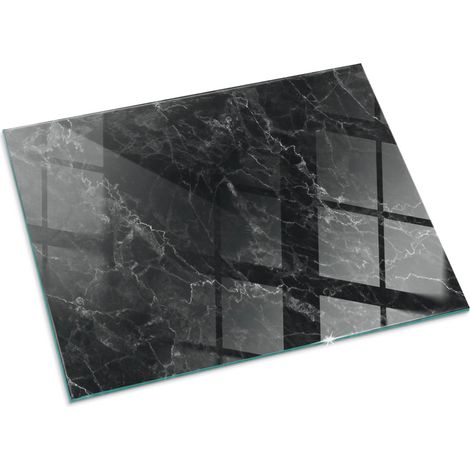 Plaque Rectangulaire de protection de sol en verre pour cheminée ou poêle moderne anti-chaleur et étincelles Motif marbré élégant 80x60 cm (1/5)