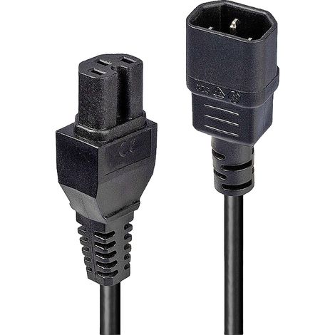 LINDY Strom Anschlusskabel [1x Kaltgeräte-Stecker C14 - 1x Kaltgeräte-Buchse C15] 2.00 m Schwarz