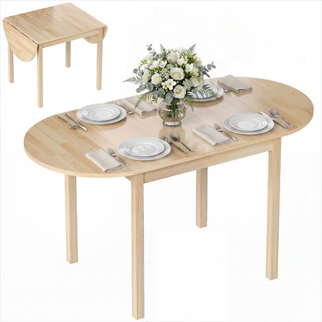 Table de salle à manger ovale pliante en pin massif 140 cm (1/5)
