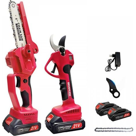 Set motosega elettrica e forbici da potatura 300W – con lame 4+1, 3 modalità, 2 batterie – utensile da taglio senza fili per giardinaggio, fai-da-te e uso professionale