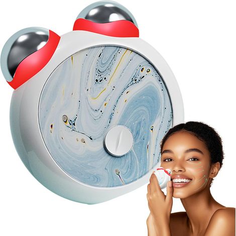 Dispositivo facial de microcorriente con luz de dos colores. La luz azul mejora la capacidad de reafirmar el rostro y la piel. Masaje reafirmante facial. (1/5)