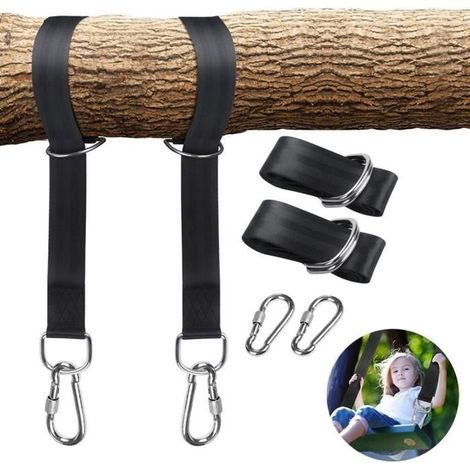 Lot de 2 Sangles Hamac Suspendu Ultra Résistant Kit de Fixation Corde Balançoire Hamac Arbre 5 X 115cm avec 2 Crochets (1/4)