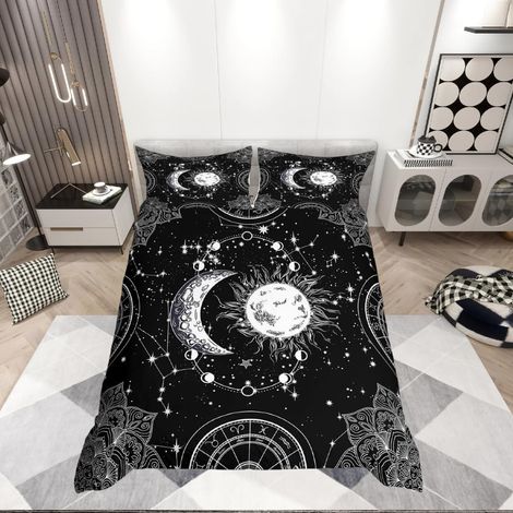 Housse de Couette pour Enfants,Garons,Filles,psychédélique,Mandala bohème,Housse de Couette céleste,Noir et Blanc,très Grand lit (1/5)