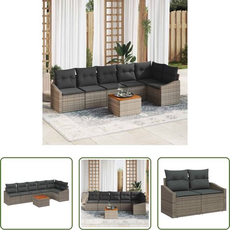 Gartentisch - Gartensofa-set mit Kissen 7 pcs Grau Poly-Rattan (1/5)