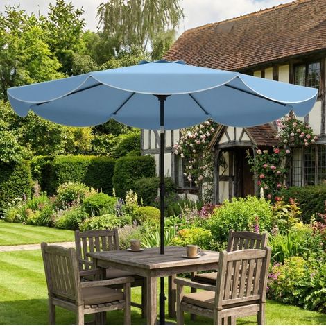 Parasol de jardin rond inclinable avec volant, Ø265 cm, hauteur 235 cm, bleu ciel DESVIAE (1/5)