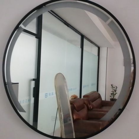 Miroir de salle de bain rond 60 cm avec lumière LED et cadre en aluminium, miroir de maquillage - noir
