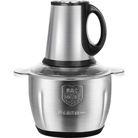 Hachoir électrique pour viande et légumes, 4 lames en acier inoxydable de haute qualité, capacité de 3 L, récipient en acier inoxydable, couleur argent (1/5)