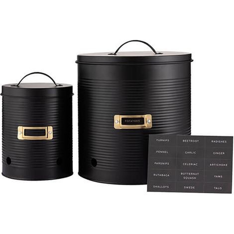 Typhoon Otto Black Set Of 2 Root Vegetable Storage Tins (1/2)