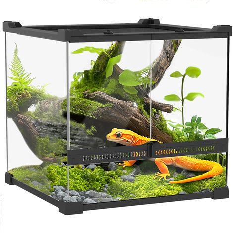 Glas-Terrarium für Reptilien, erhöhter & wasserdichter Boden, Knopfschloss (1/5)