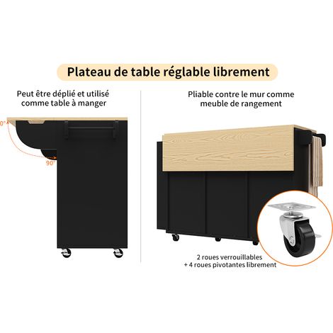 Armoire de cuisine, planche à découper avec motif en bois. Meuble de cuisine doté d’une surface mobile et d’un plateau de travail. Meuble de cuisine équipé d’un étagment (1/5)