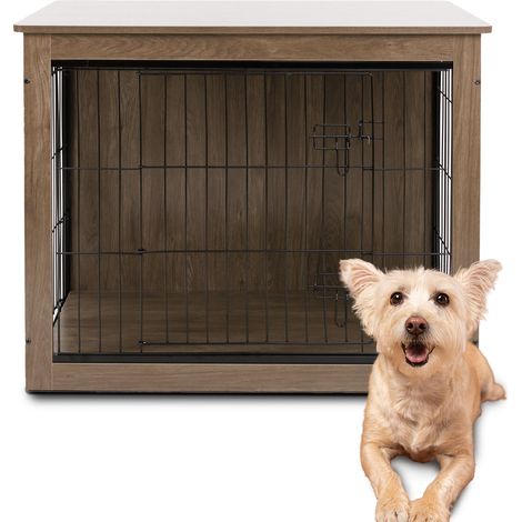 MaxxPet Caja Para Perros de Madera, Caja Para Perros Para el Hogar, Casa Para Perros de Interior, con 2 Puertas, Jaula Para Perros, Casa Para Perros, Salón, 98x65x68cm, Negro