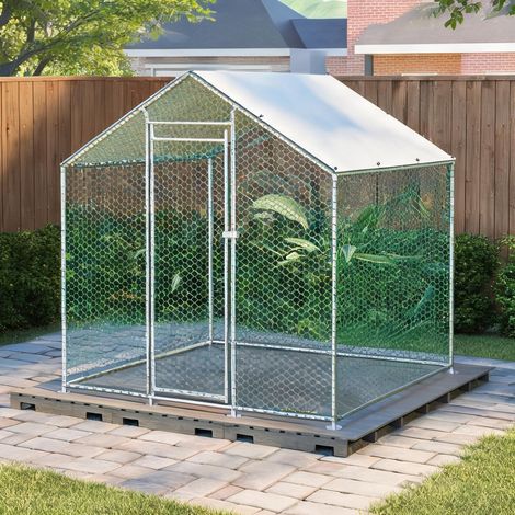 Enclos à poules métal 2 x 2 x 2 m avec abri PE et serrure (1/5)
