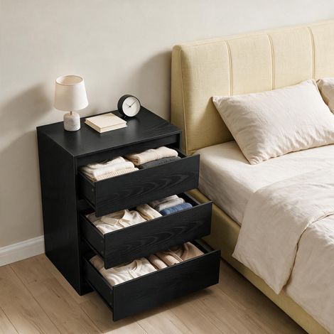 Commode 3 Tiroirs sans Poignées, Meuble de Rangement Moderne, 60 x 40 x 75 cm, Noir (1/5)