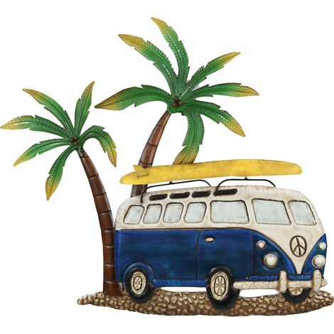 Dekoratives Surf-Van-Wandornament aus Metall im Vintage-Stil
