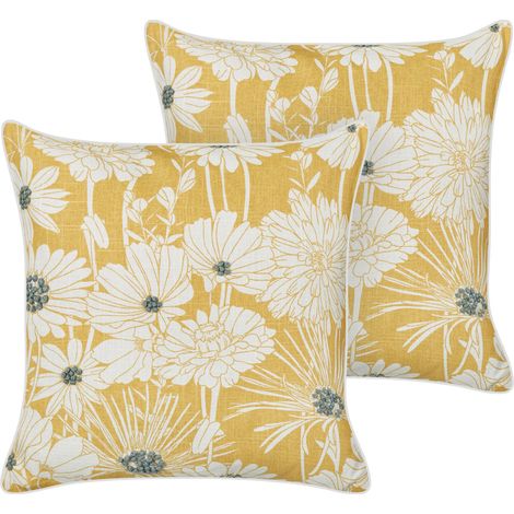 Conjunto de 2 cojines de algodón bordado motivo floral 45 x 45 cm amarillo Scirpus