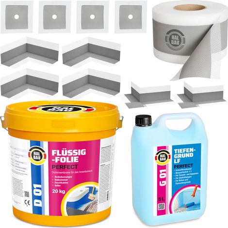 HALBAU Dichtset für Duschabdichtung Bad Abdichtung Dichtband Flüssigfolie 20kg H39 (1/5)