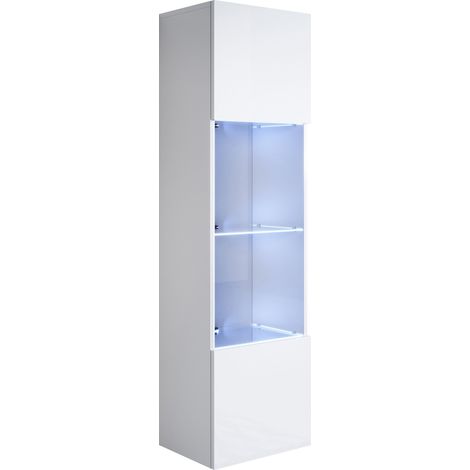 Muebles Bonitos – Vitrine murale LED 1 porte – Structure mélamine brillante – Étagères en verre – Dimensions 40x165x29cm – Système d'ouverture push-click