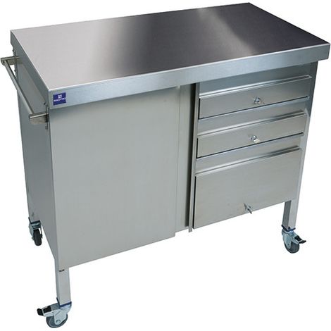 Station de Serveurs Sur Roues En Acier Inoxydable Avec 1 Porte Et 3 Tiroirs - Mastro