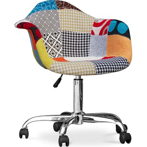 Sedia da ufficio con braccioli - Sedia da scrivania con ruote - Rivestita in patchwork - Patty Multicolore (1/5)