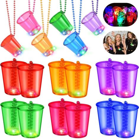Set di 12 bicchierini LED con catena, bicchierini LED appesi, bicchieri da festa colorati e luminosi con catena, per carnevale, addio al nubilato, decorazioni nuziali, feste al neon (1/5)