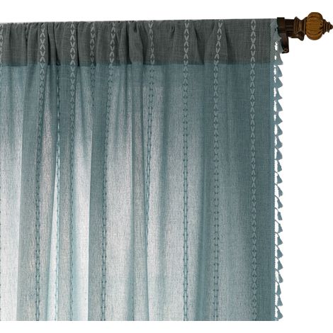 cortinas con ojales, tejido jacquard de punto, estampado de rayas en relieve, estilo lino clásico, para dormitorio, sala de estar, cocina. (1/5)
