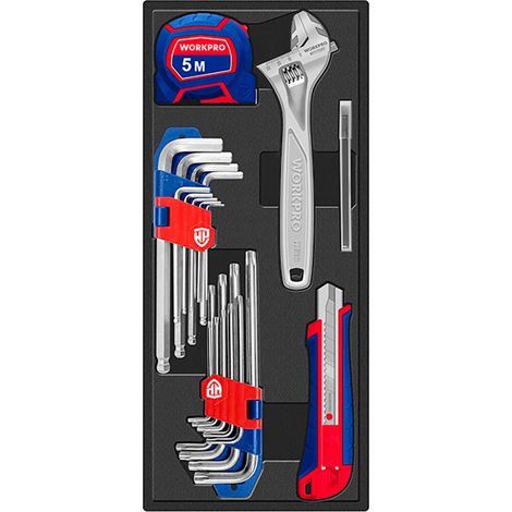 Juego de herramientas mixtas, llave ajustable apertura 30mm, 31 piezas, serie modular
