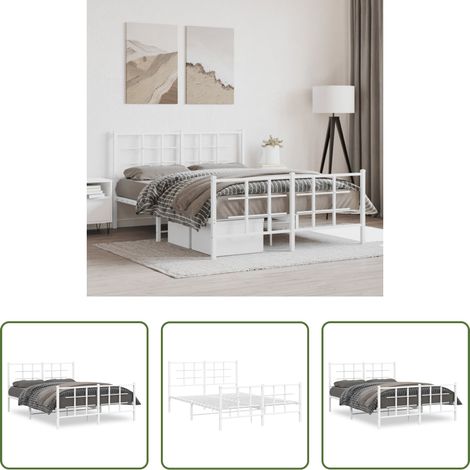 vidaXL Lit avec tête et pied - Cadre de lit métal sans matelas et pied de lit blanc 140x190 cm (1/5)
