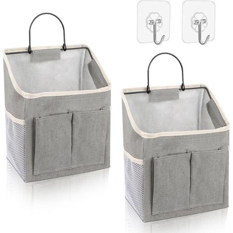 Organiseur suspendu 2 pièces, sacs muraux imperméables, panier pliable avec poches, suspendre 3 compartiments pour la maison (Gris)
