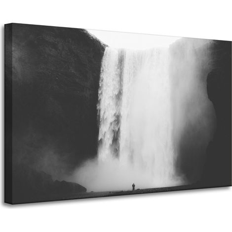 Lienzo impreso Cascada en blanco y negro 90x60 cm